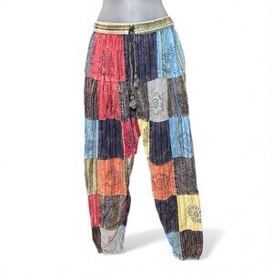 Colorful Patchwork Bohemian Pants Yoga Hippie Sun Moon Floral Women’s M